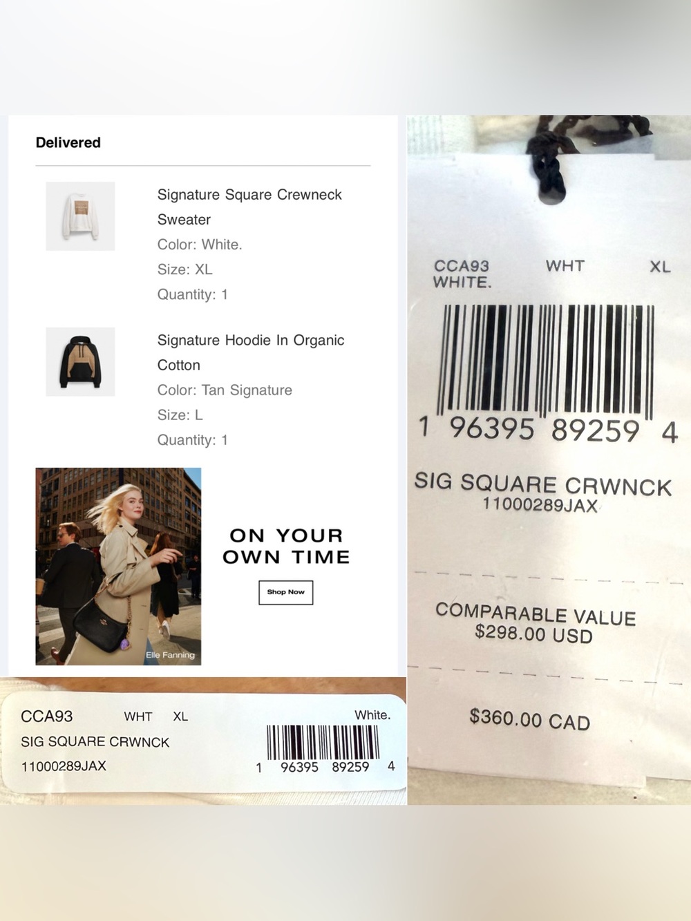Coach Signature Crewneck Cream/white Sweatshirt with Tan Logo Square - XL - Picture 3 of 4